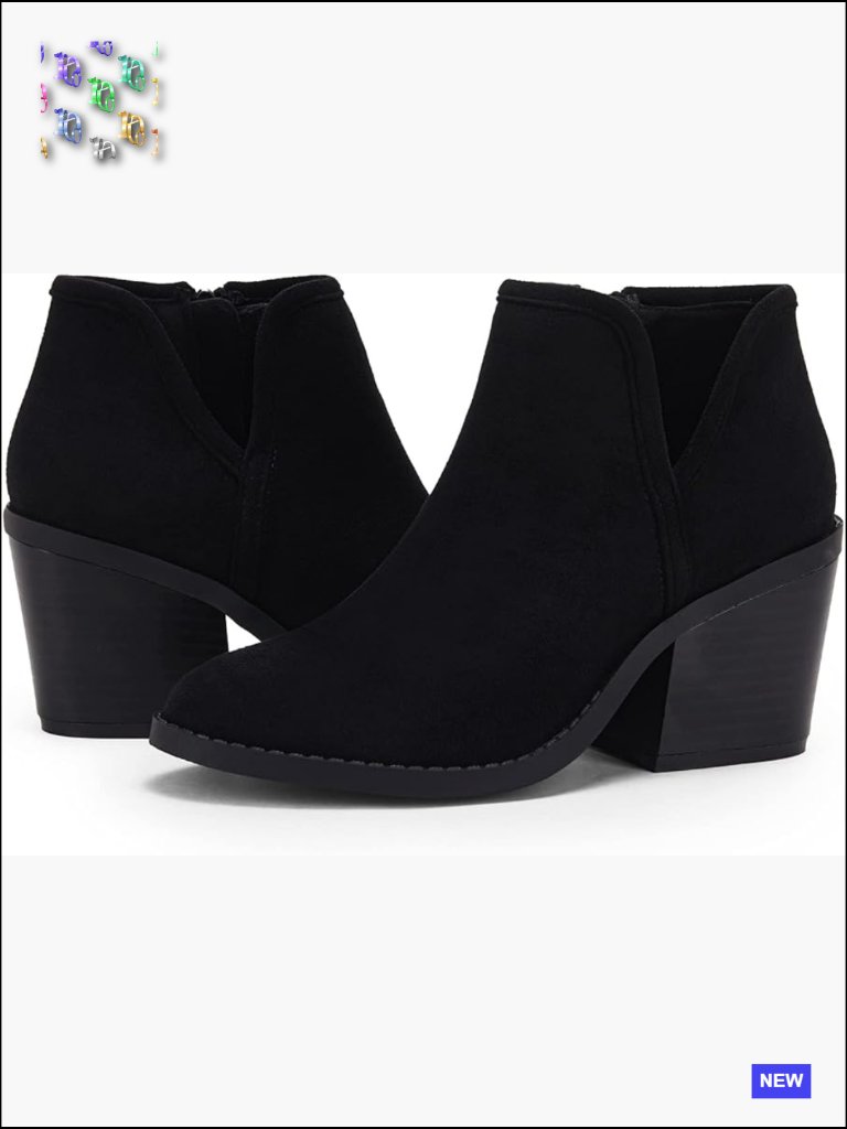 Chunky Stacked Heel Ankle Booties Faux Suede Slip On Side Zipper Western